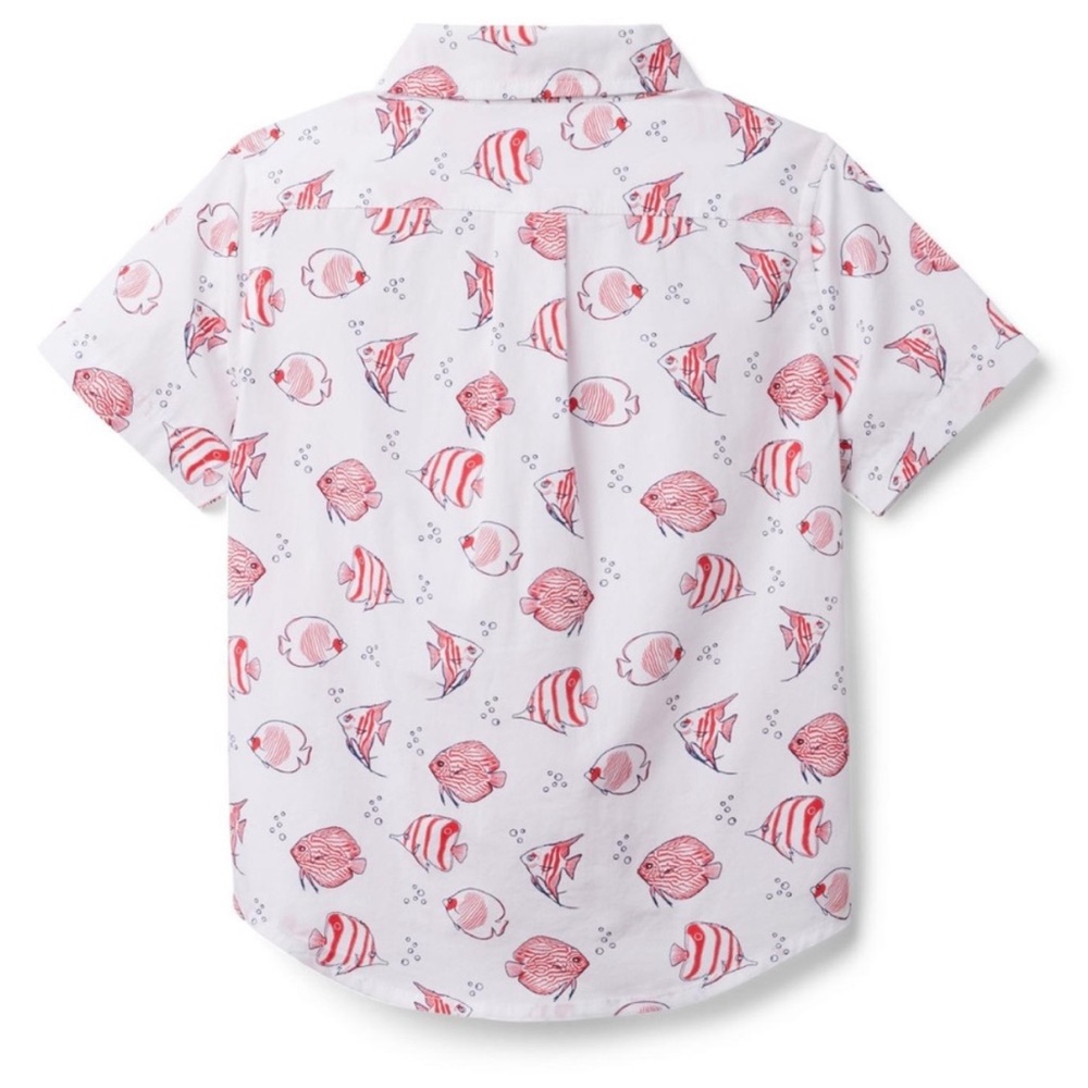 Janie and Jack Red Fish Print Button Down Shirt - Picture 2 of 4